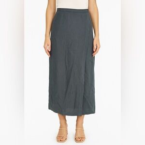 Vintage Eileen Fisher Slate Blue Linen Wrap Midi Skirt Size Medium